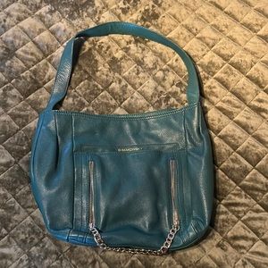 B. Makowsky Leather Hobo Bag - Teal Green with Gold Zippers